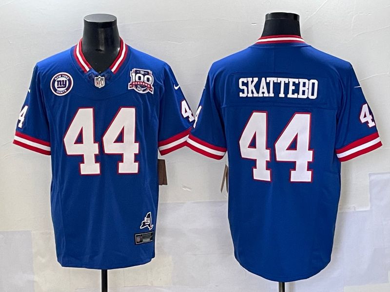 Men 2025 New York Giants 44 Skattebo Blue Throwback Three generations Nike Limited NFL Jersey style 18